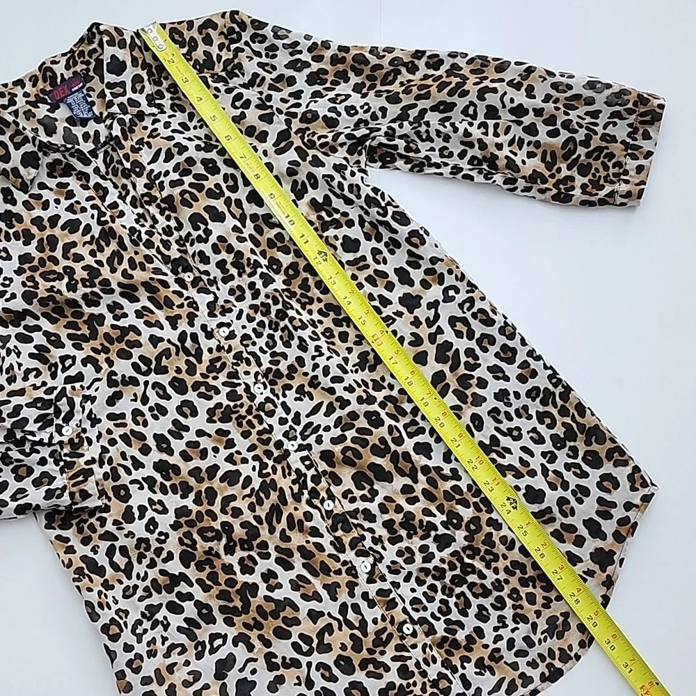 DEX Fresh Women's Cotton Long Shirt Top Leopard Print Roll Up Sleeves Size M - Picture 15 of 15